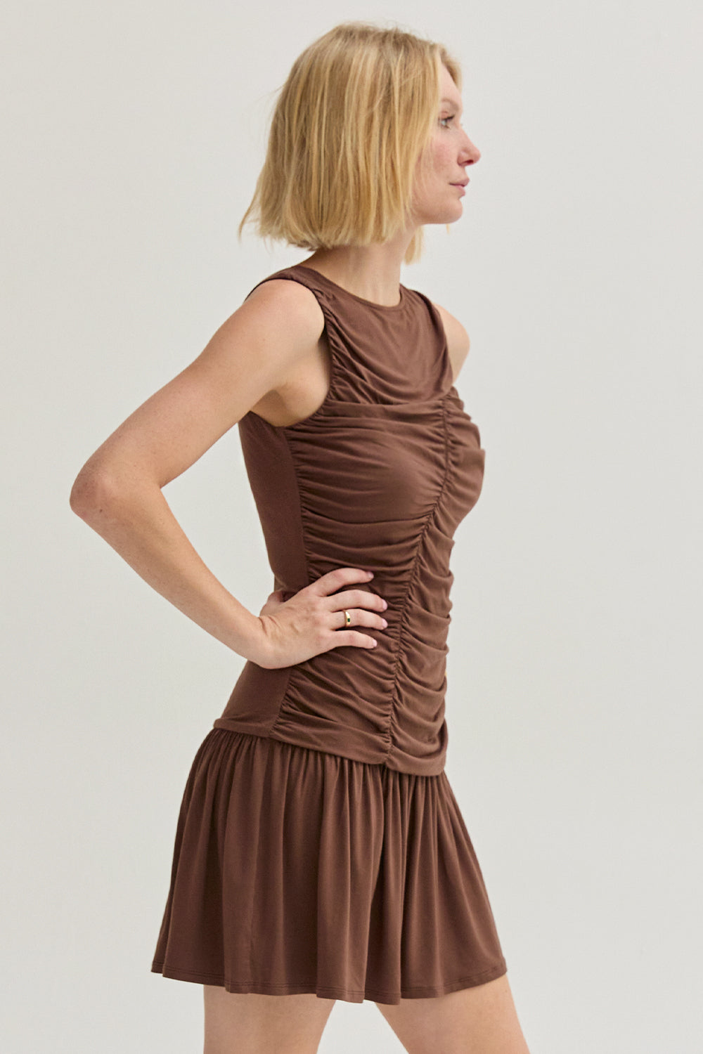 Alondra Ruched Knit Mini Dress