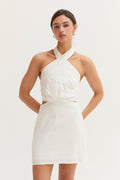 Emma Crisscross Halter Cut Out Linen Blend Mini Dress