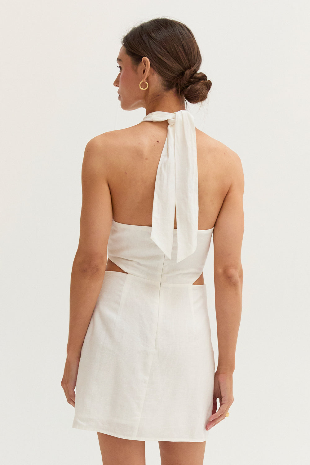 Emma Crisscross Halter Cut Out Linen Blend Mini Dress