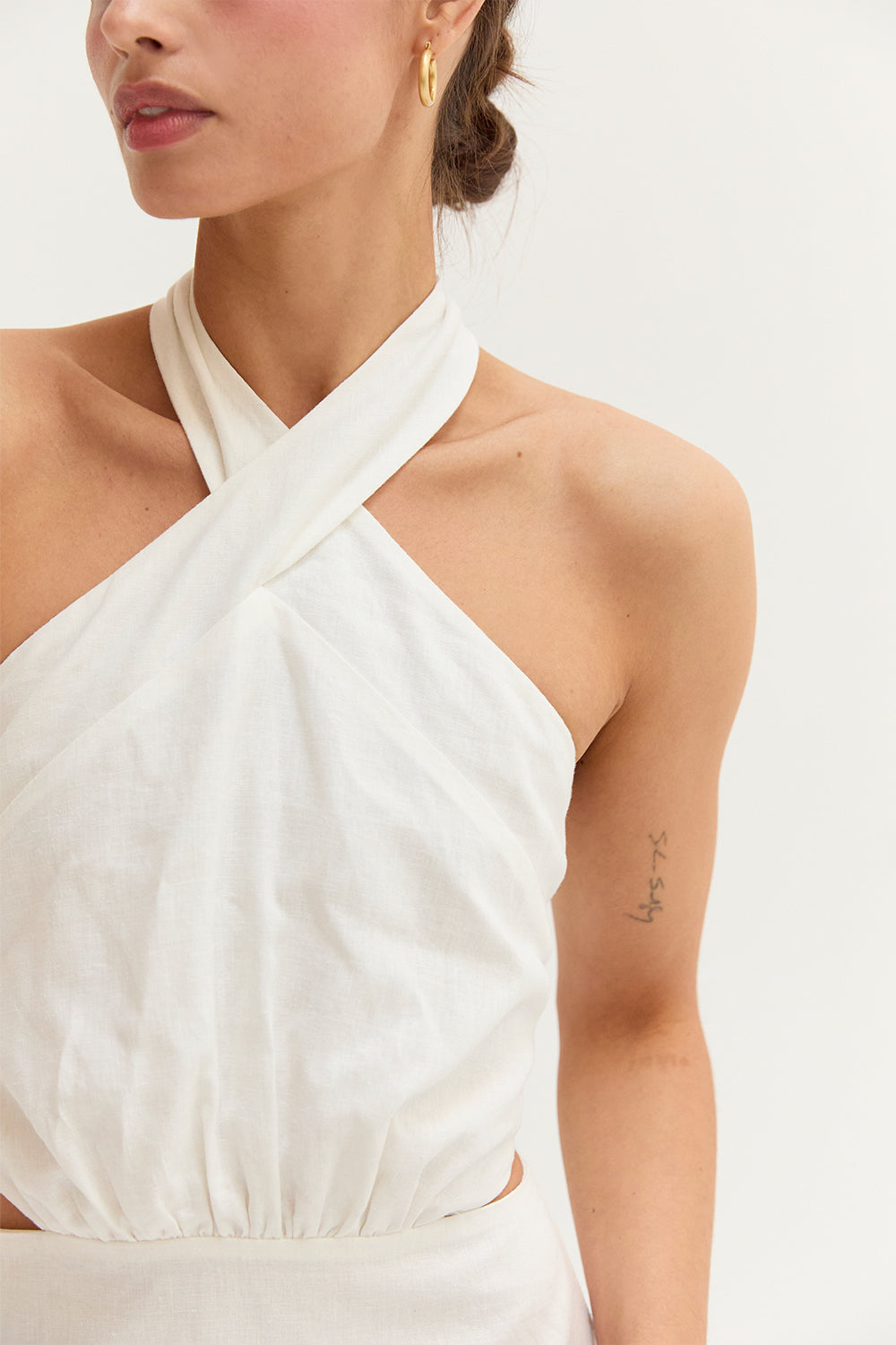 Emma Crisscross Halter Cut Out Linen Blend Mini Dress