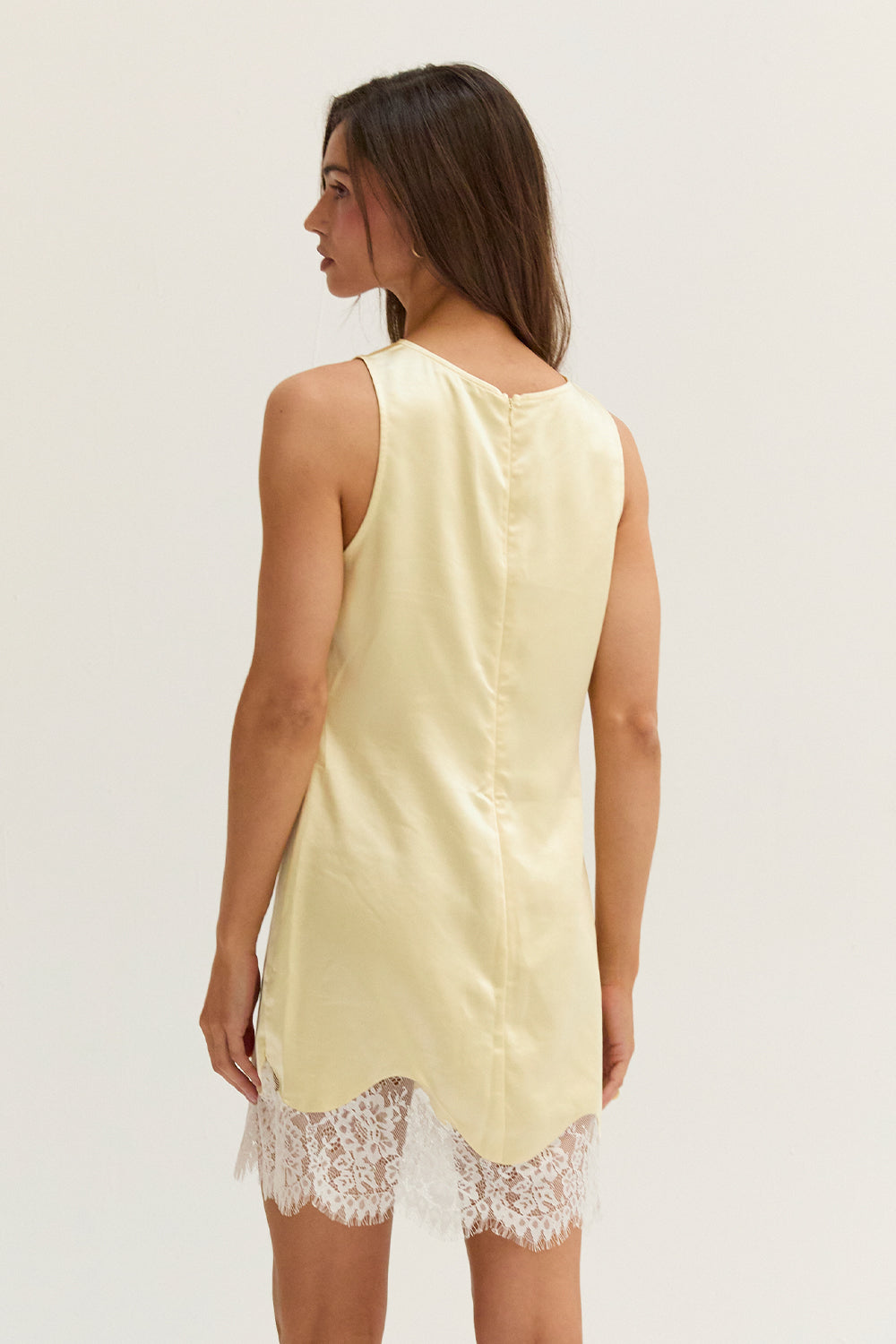 Amber Lace Trim Hem Satin Mini Dress