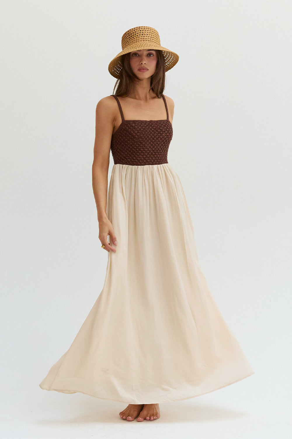 Jane Basket Weave Mixed Media Maxi Dress