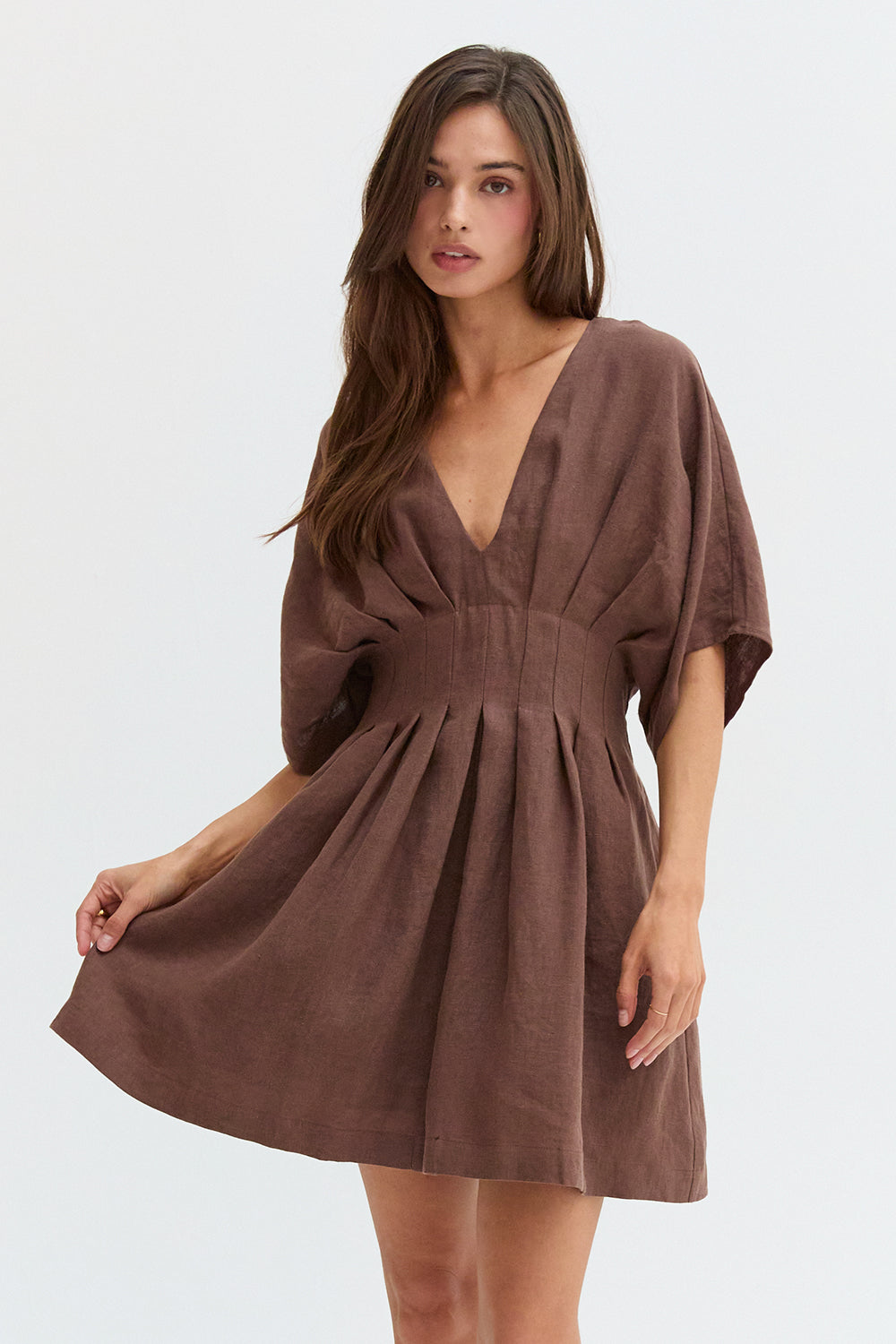 Thea Pleated Linen Mini Dress