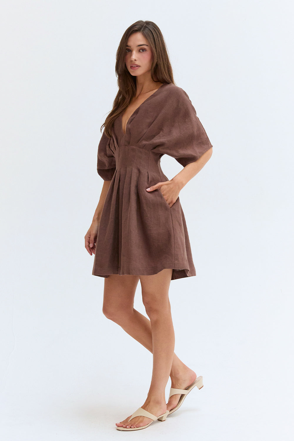 Thea Pleated Linen Mini Dress