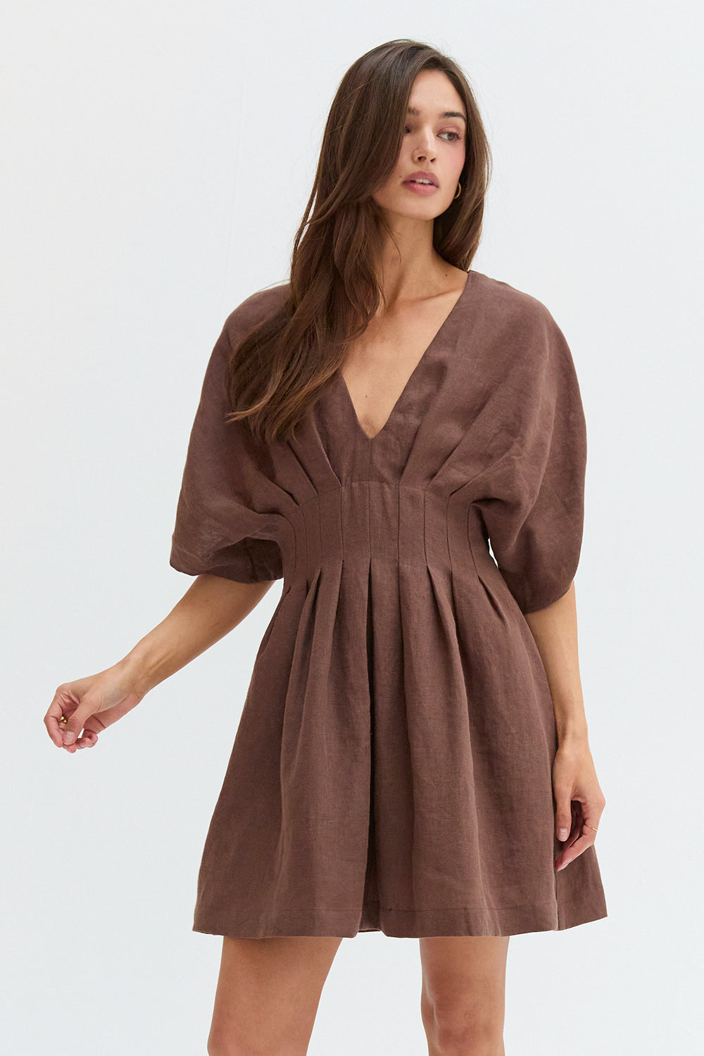 Thea Pleated Linen Mini Dress