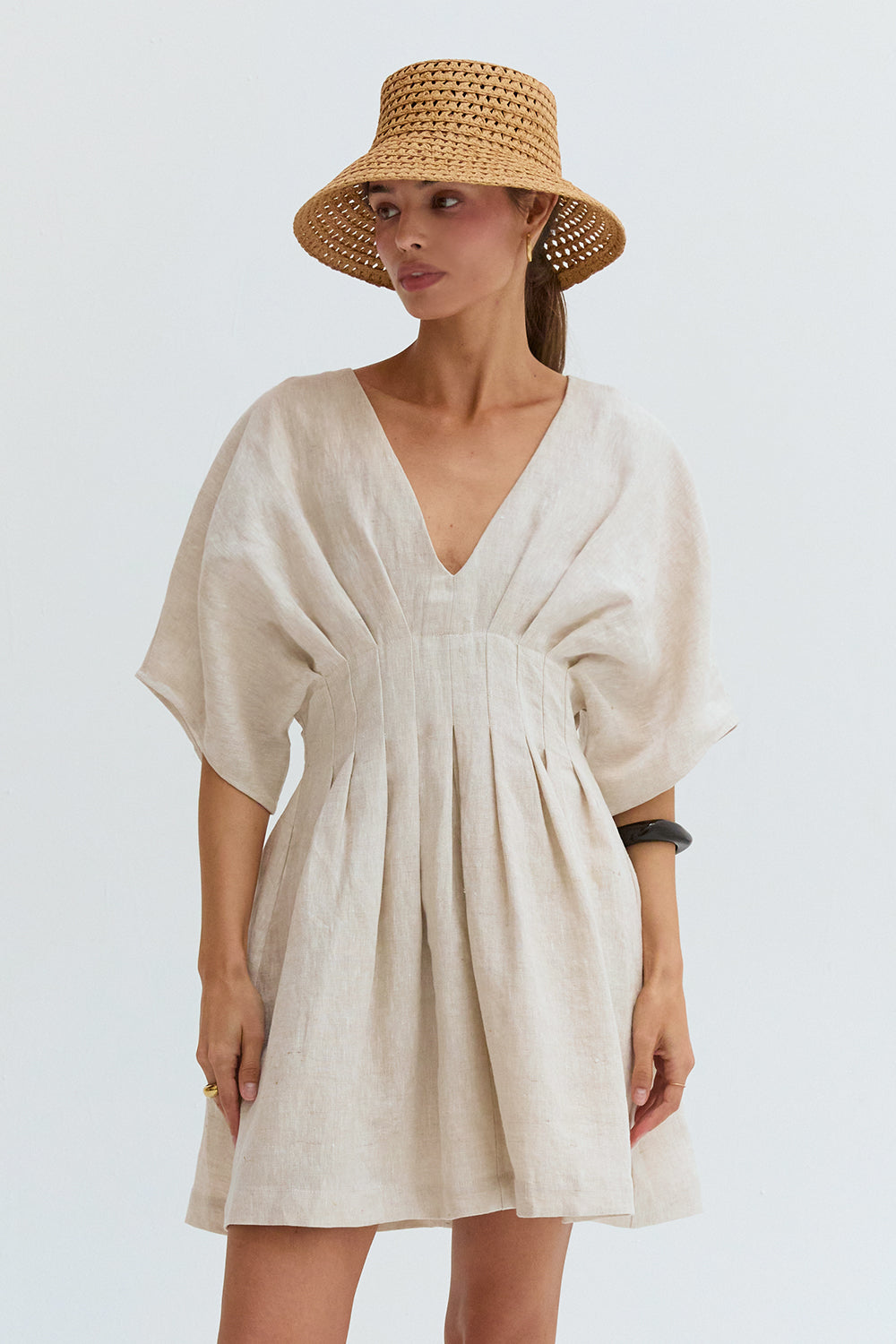 Thea Pleated Linen Mini Dress