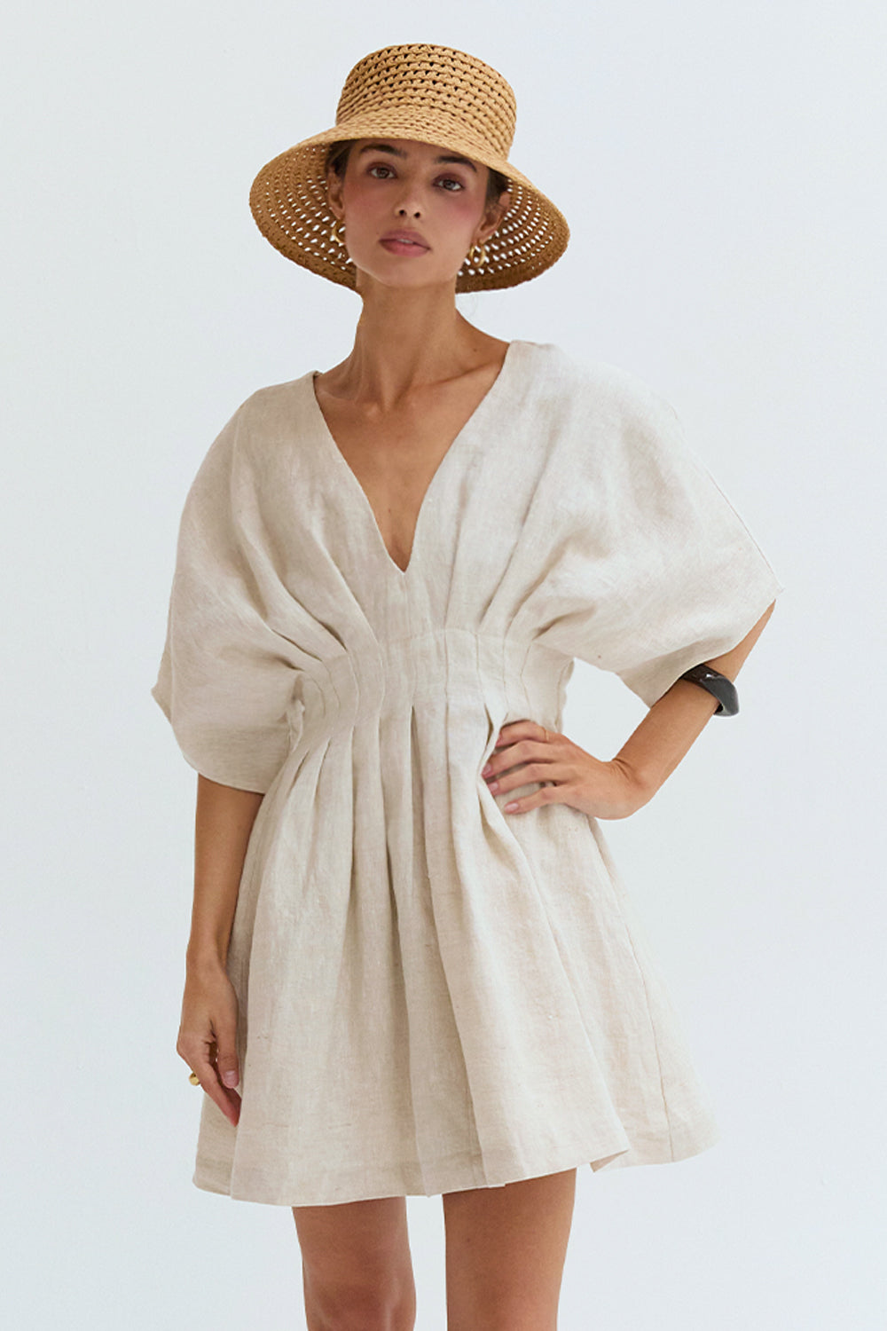 Thea Pleated Linen Mini Dress