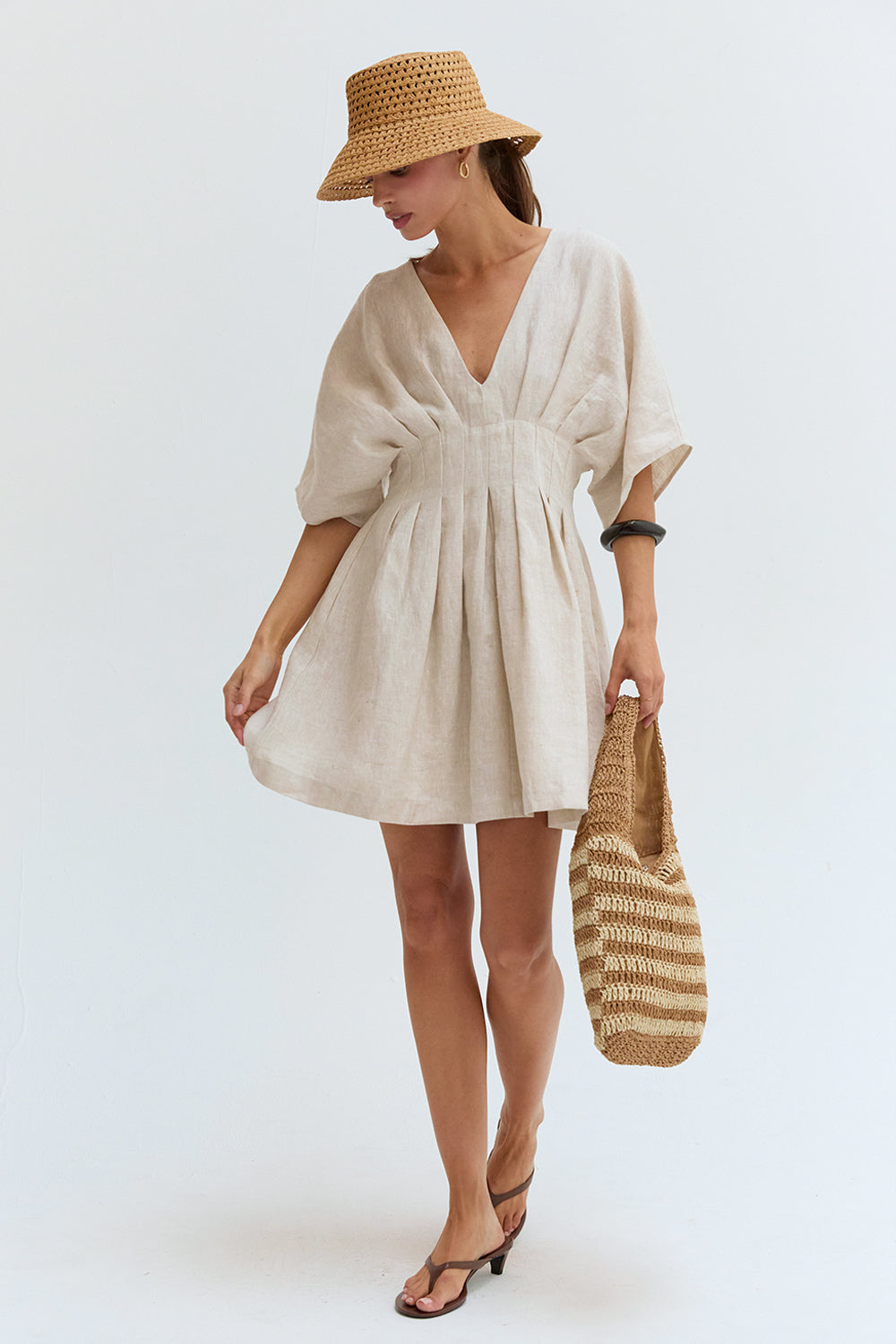 Thea Pleated Linen Mini Dress