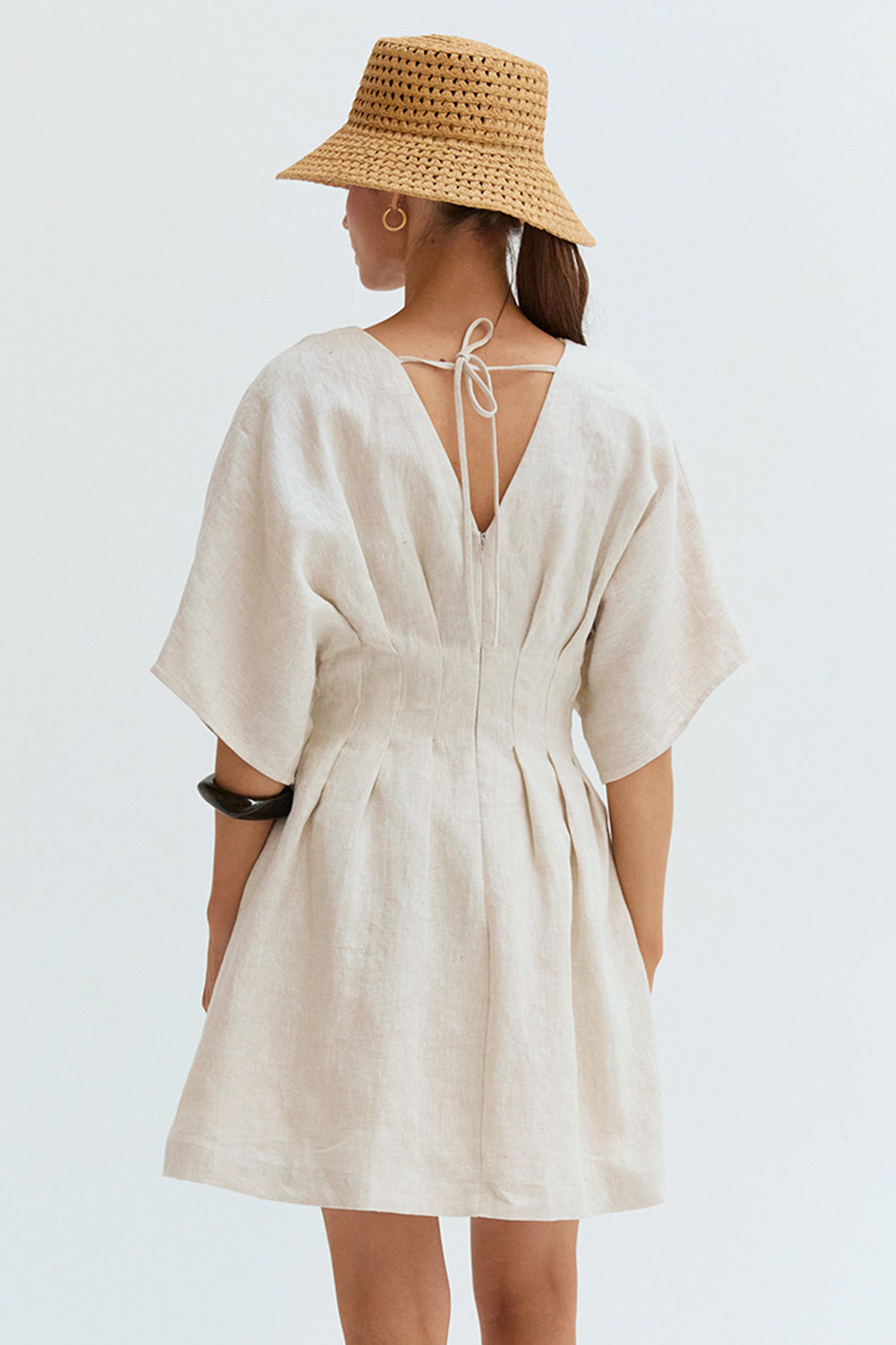 Thea Pleated Linen Mini Dress