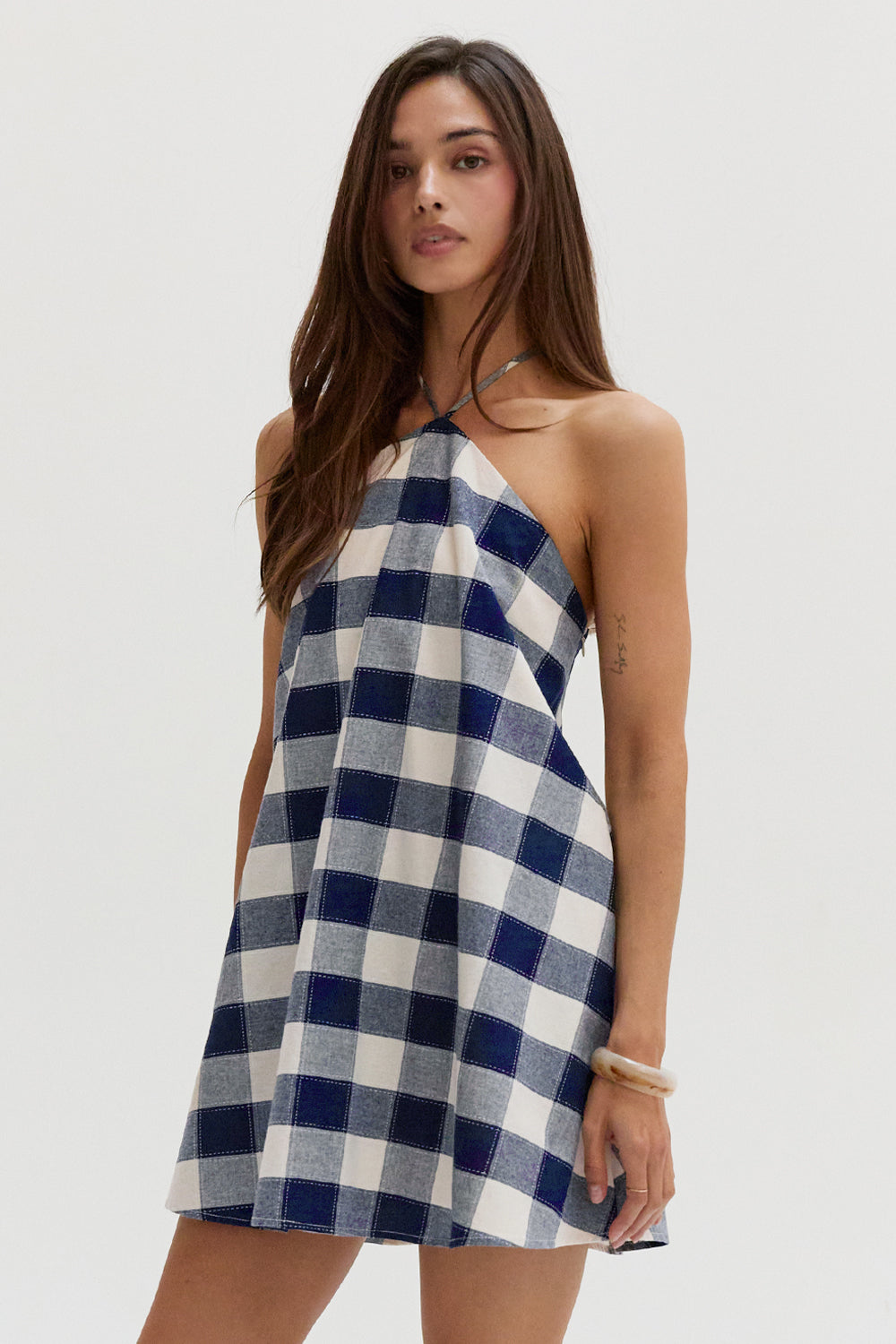 Flora Gingham Halter Romper Dress