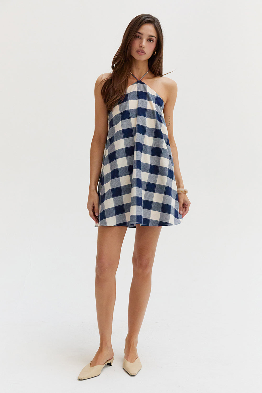 Flora Gingham Halter Romper Dress