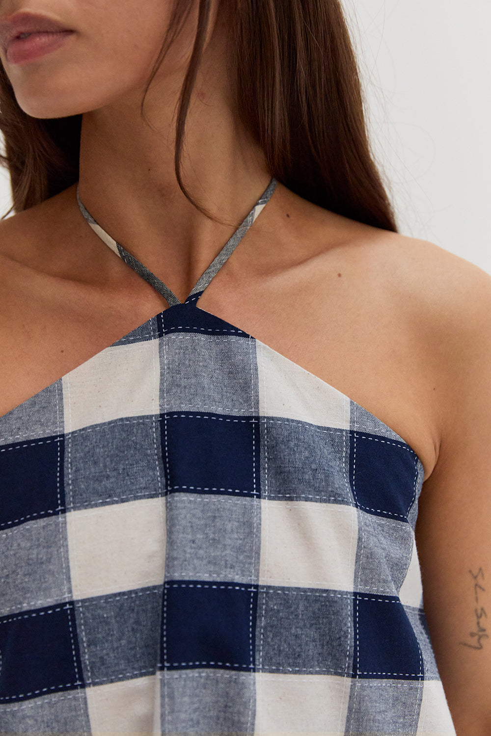 Flora Gingham Halter Romper Dress