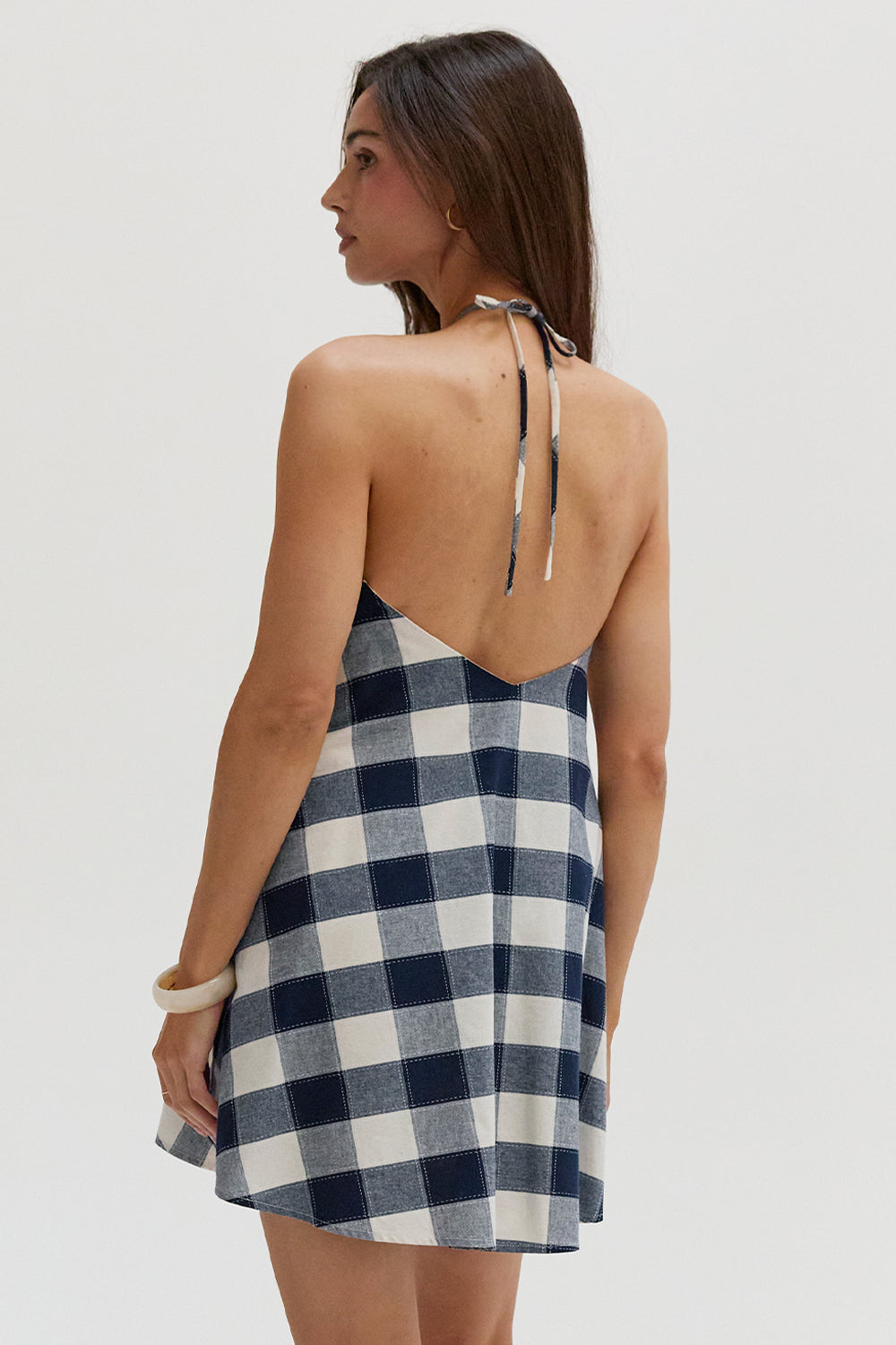Flora Gingham Halter Romper Dress