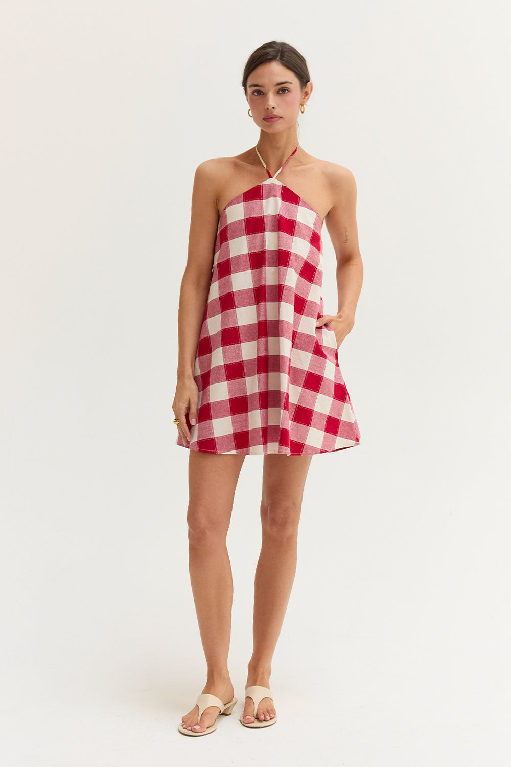 Flora Gingham Halter Romper Dress