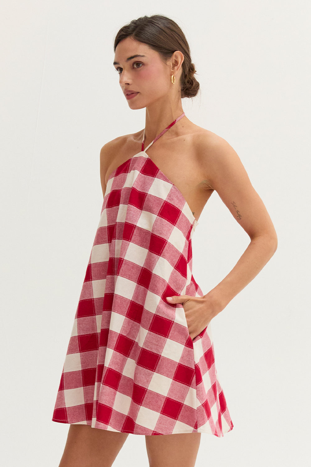 Flora Gingham Halter Romper Dress