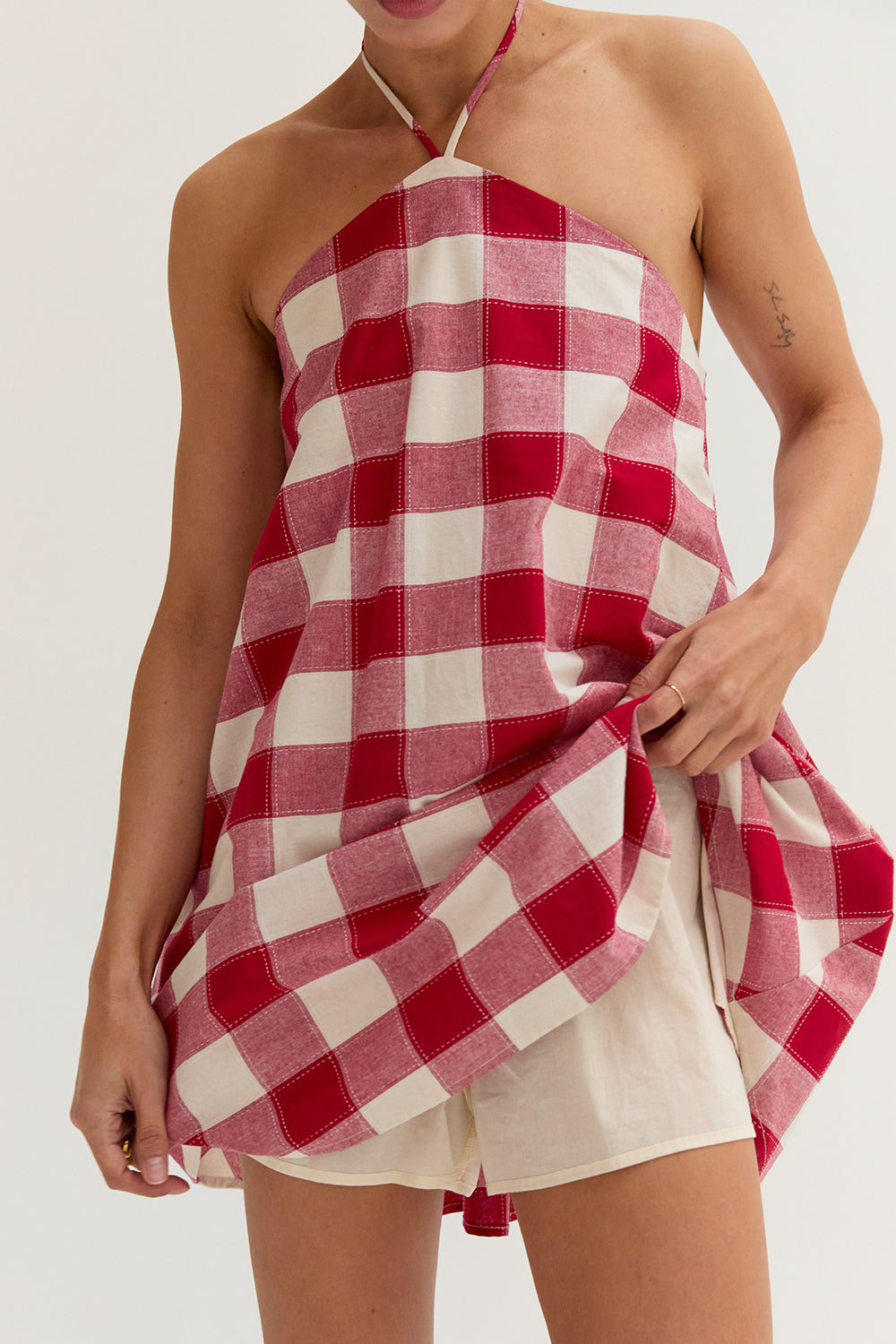 Flora Gingham Halter Romper Dress