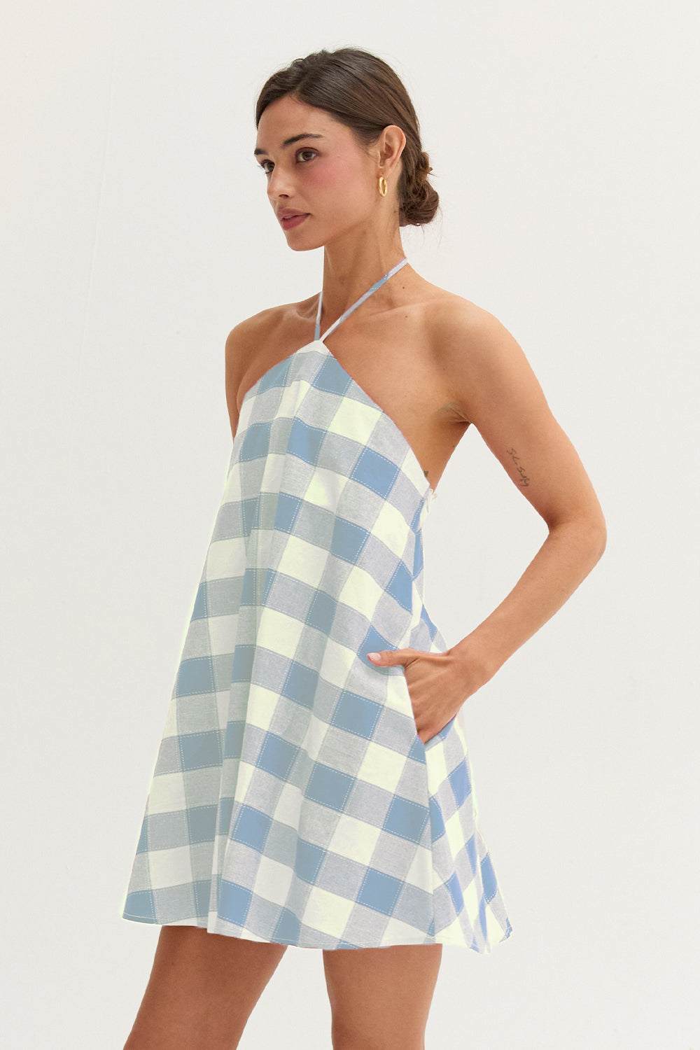 Flora Gingham Halter Romper Dress