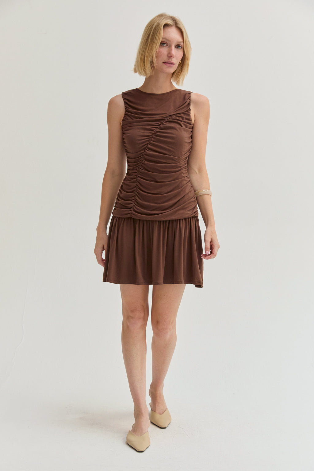Alondra Ruched Knit Mini Dress