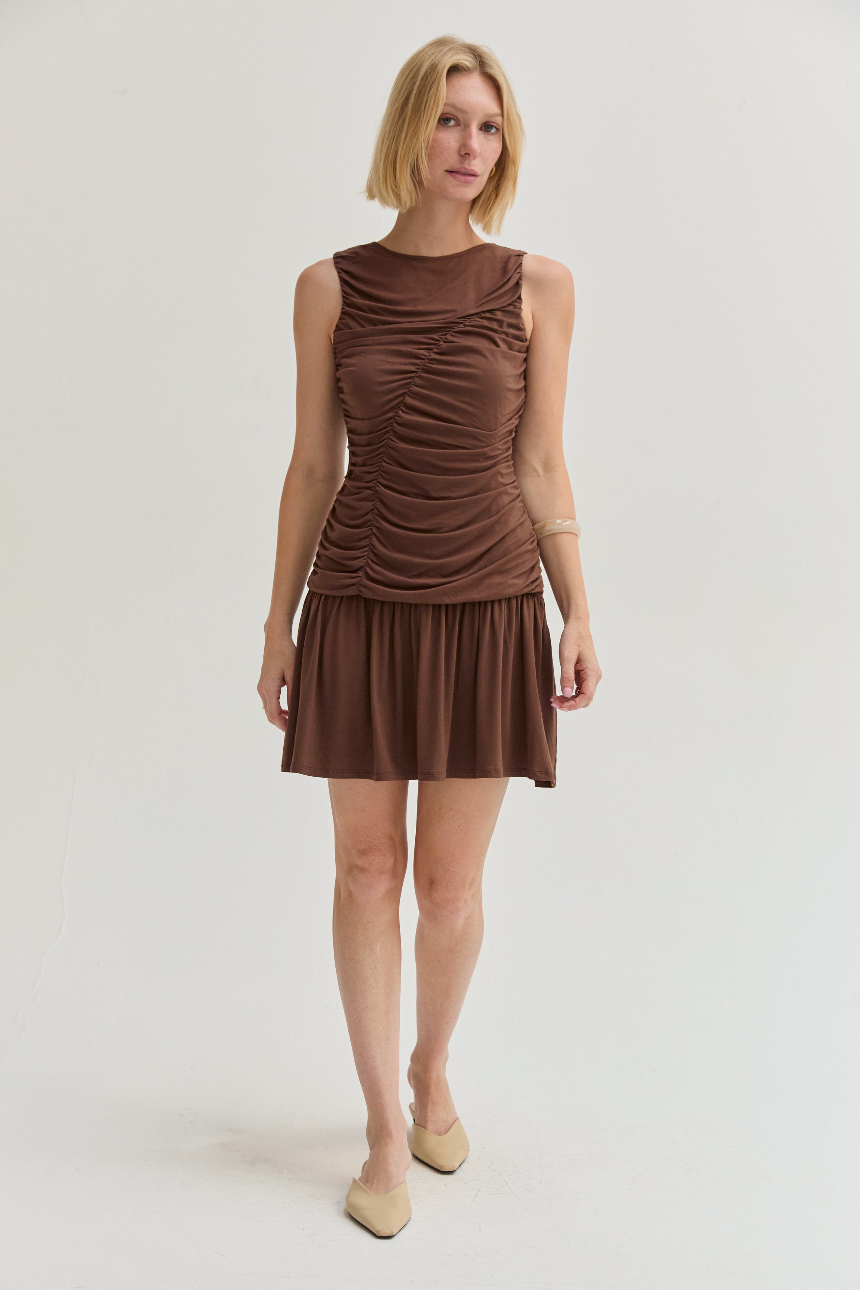Alondra Ruched Knit Mini Dress