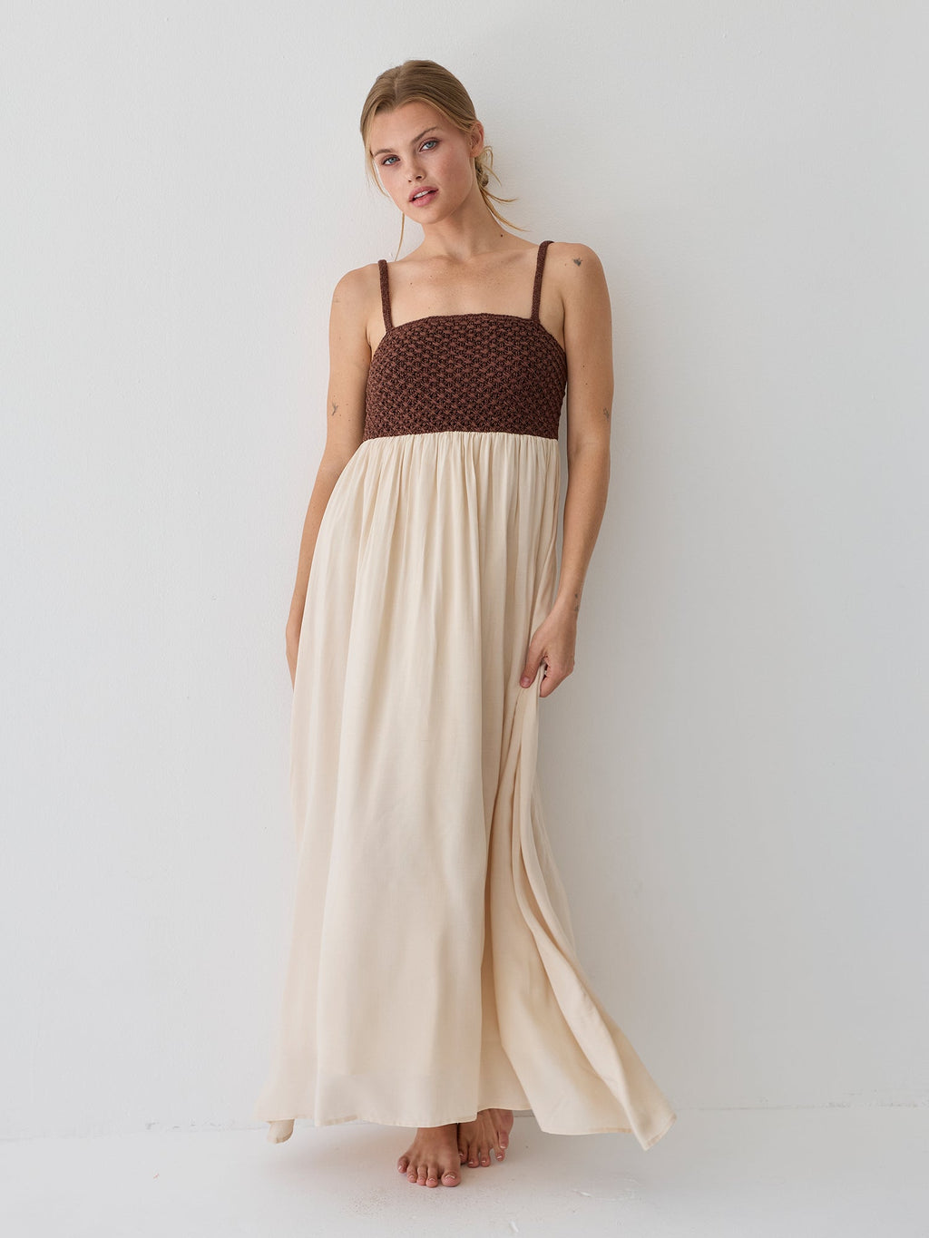 Jane Basket Weave Mixed Media Maxi Dress