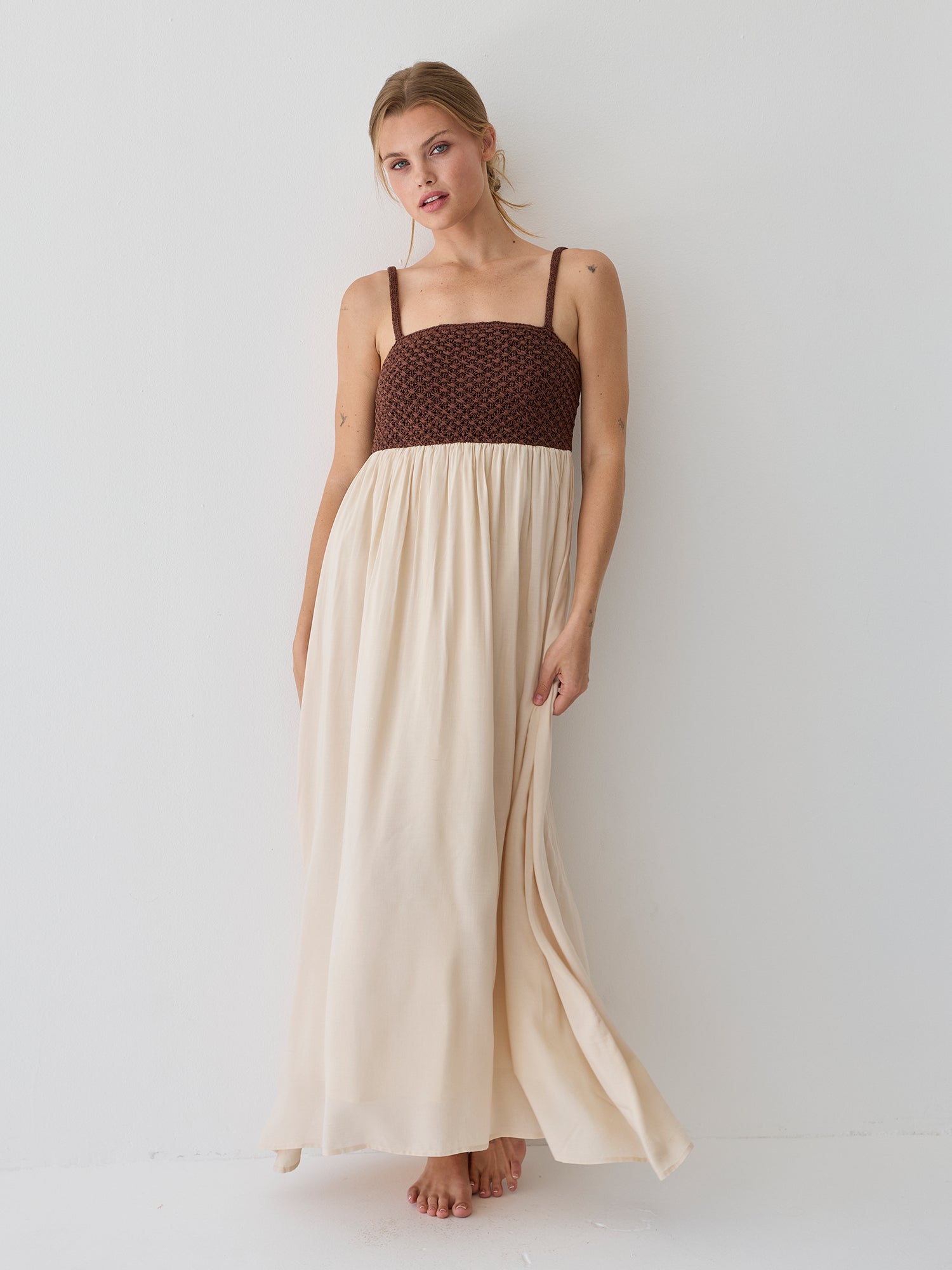 Jane Basket Weave Mixed Media Maxi Dress