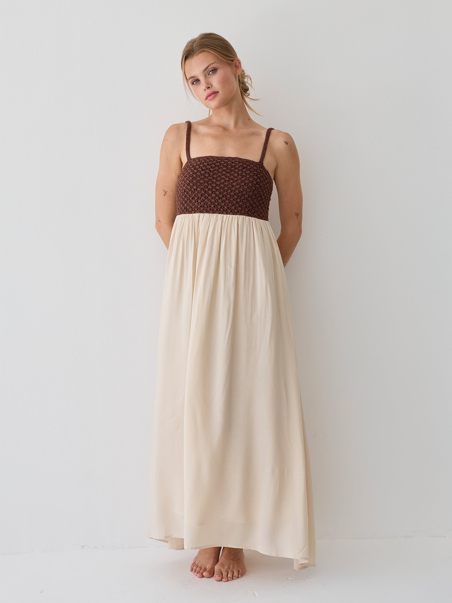 Jane Basket Weave Mixed Media Maxi Dress