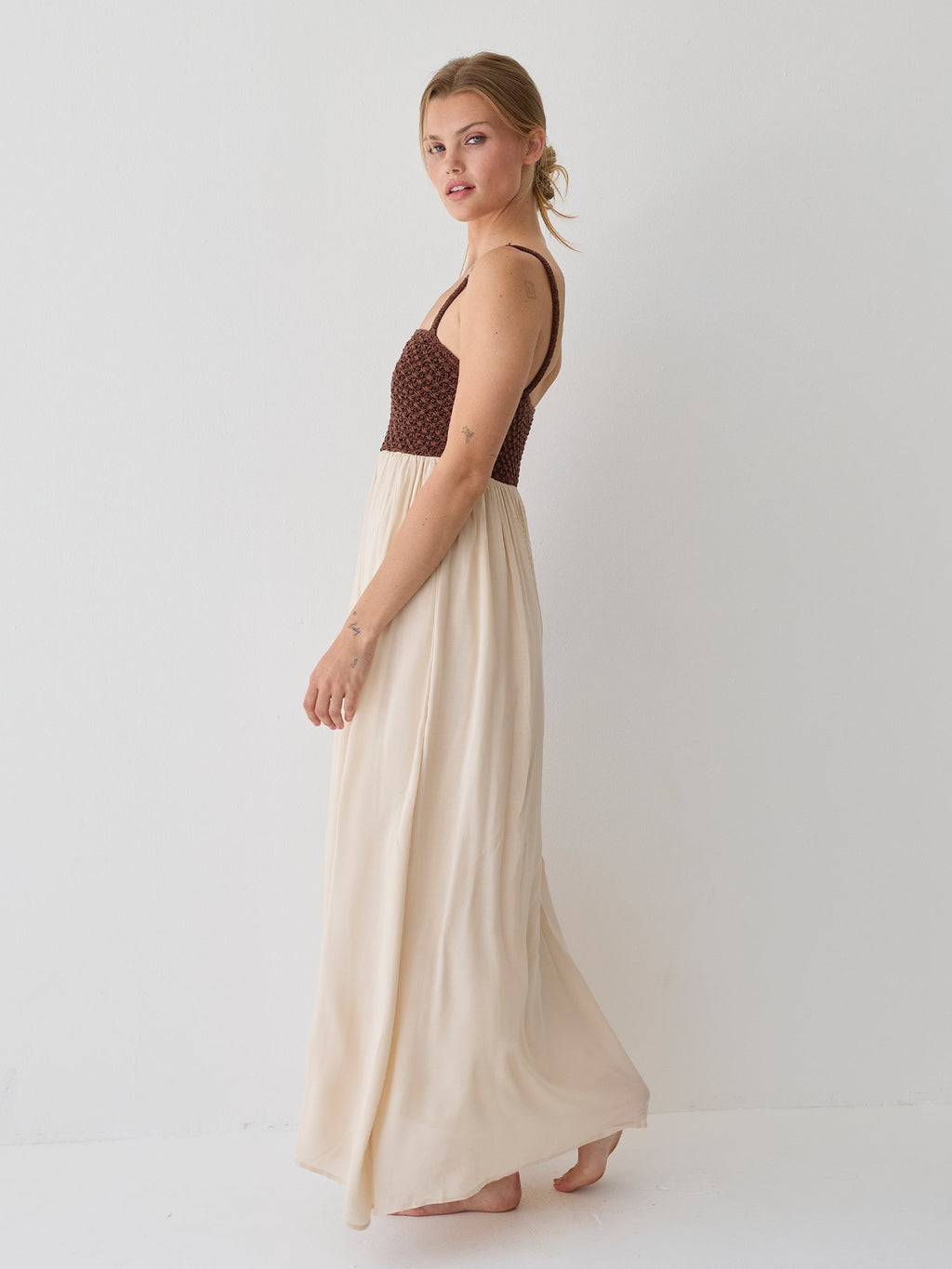 Jane Basket Weave Mixed Media Maxi Dress