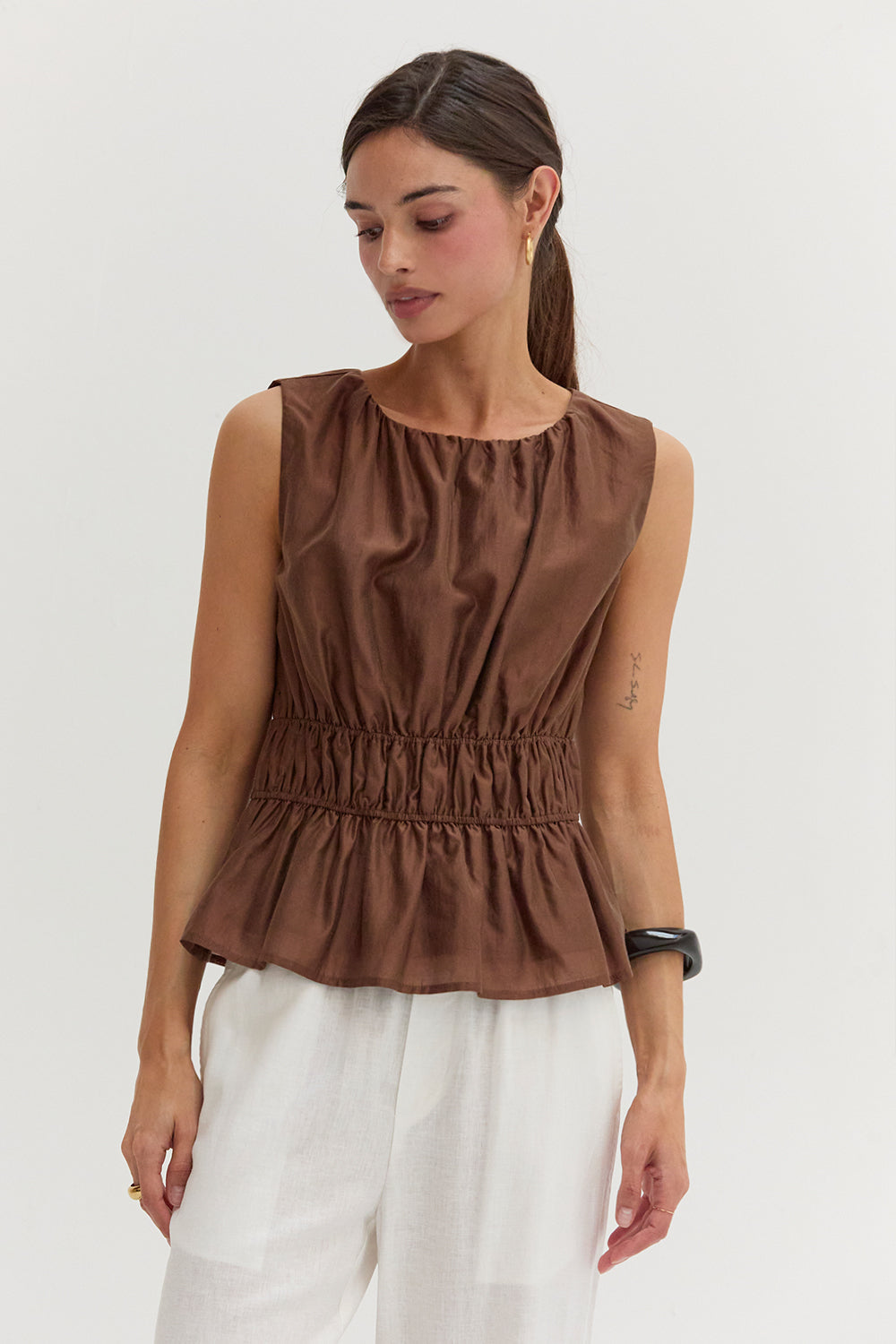 Avril Tencel Blend Ruched Sleeveless Blouse