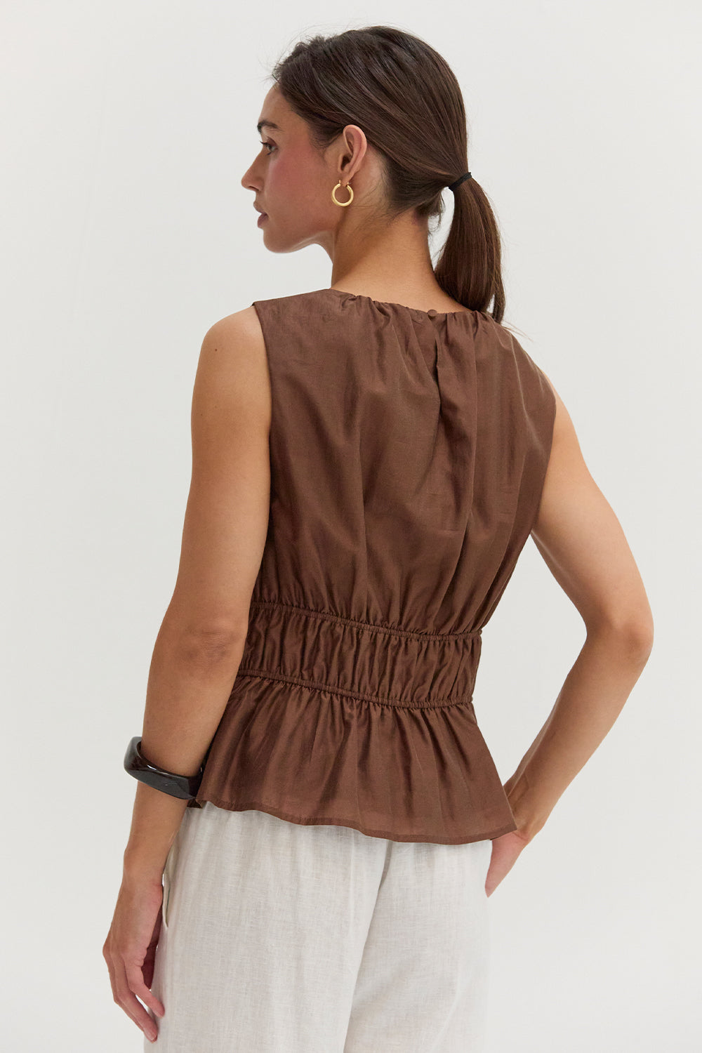Avril Tencel Blend Ruched Sleeveless Blouse