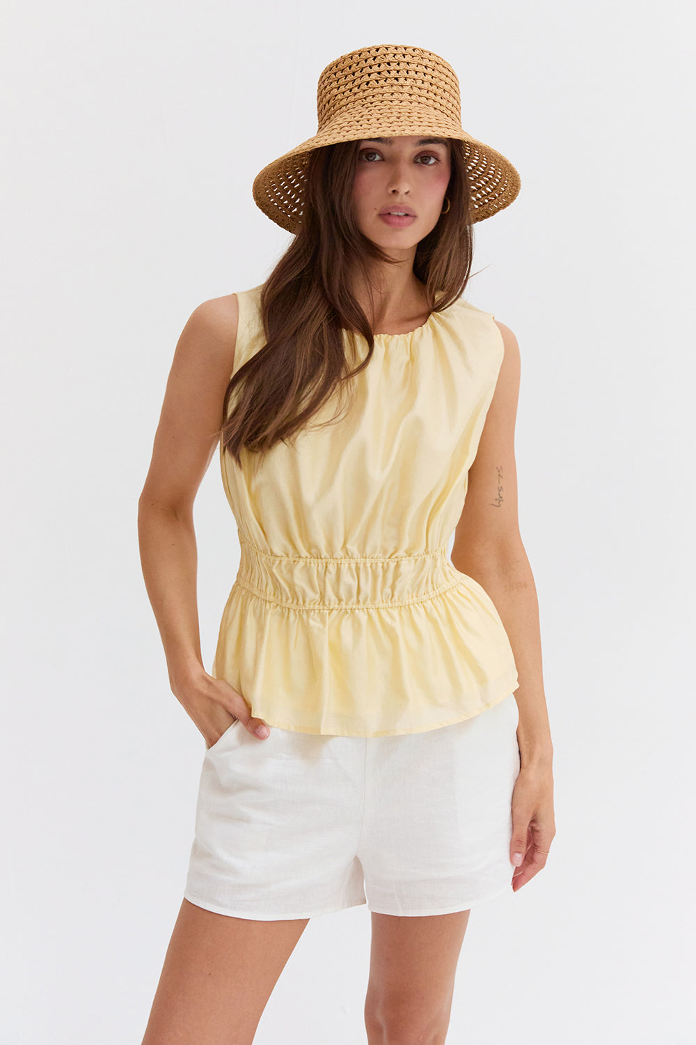 Avril Tencel Blend Ruched Sleeveless Blouse