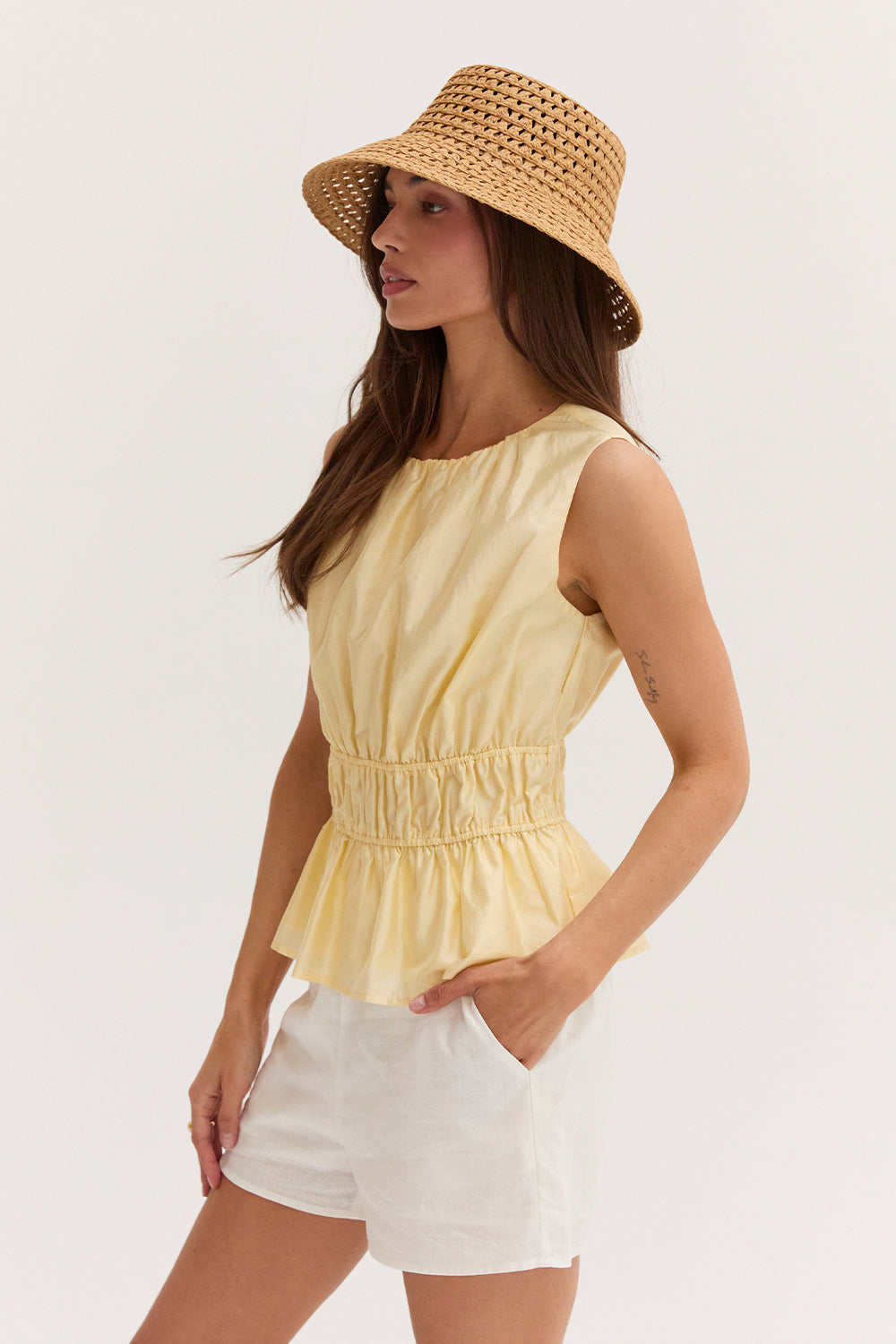 Avril Tencel Blend Ruched Sleeveless Blouse